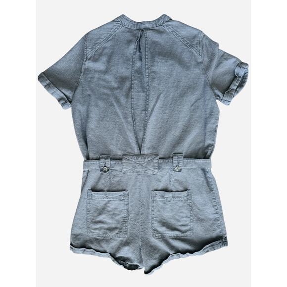 Free People Women Utility Shortalls Denim Blue Size Medium Tie Waist Cuff Sleeve - Picture 3 of 9